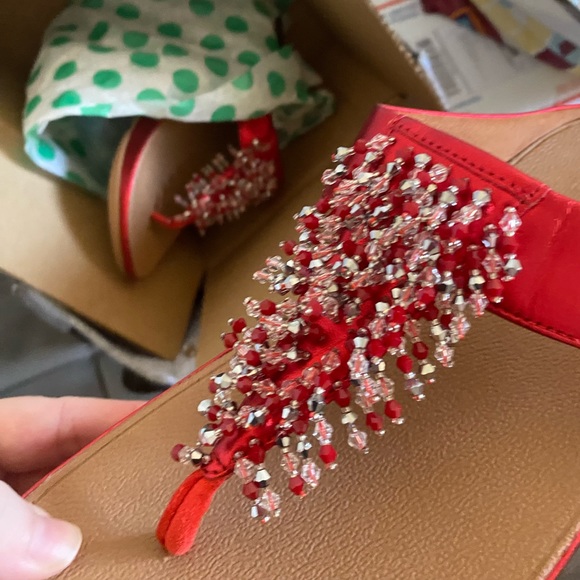 NEW Fitflop Red Cherry Rumba Valentines Embellished Sandals cha Cha Limited ED - Picture 4 of 13